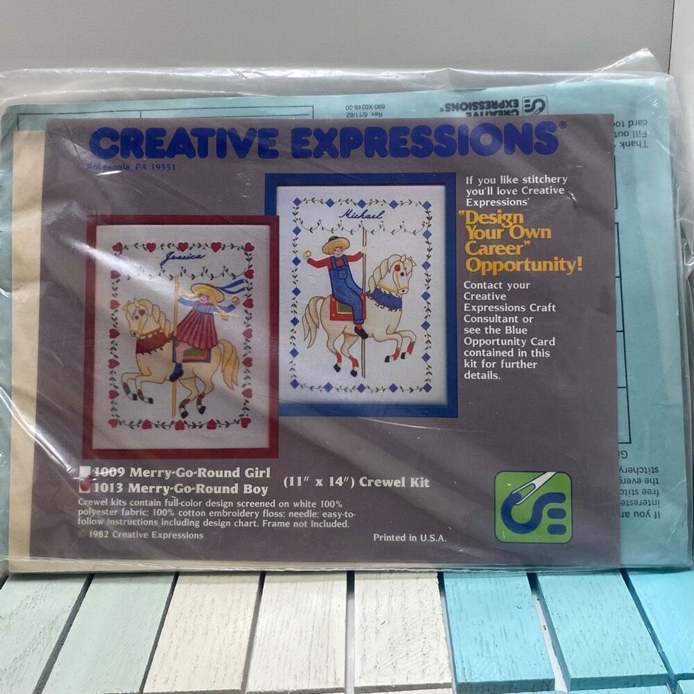 Vintage Creative Expressions Merry-Go-Round Boy Crewel Kit 11x14 Needlecraft USA